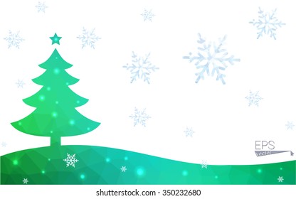 Green postcard low polygon style christmas tree vector illustration consisting of triangles.Abstract triangular polygonal origami or crystal design of New Year celebration.Isolated on white background