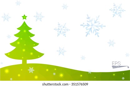 Green postcard low polygon style christmas tree vector illustration consisting of triangles.Abstract triangular polygonal origami or crystal design of New Year celebration.Isolated on white background