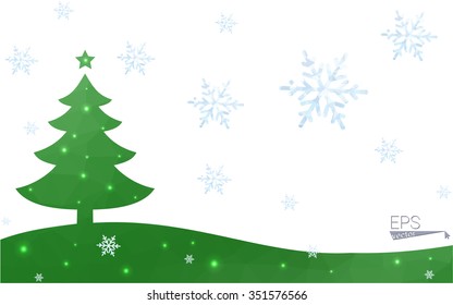 Green postcard low polygon style christmas tree vector illustration consisting of triangles.Abstract triangular polygonal origami or crystal design of New Year celebration.Isolated on white background