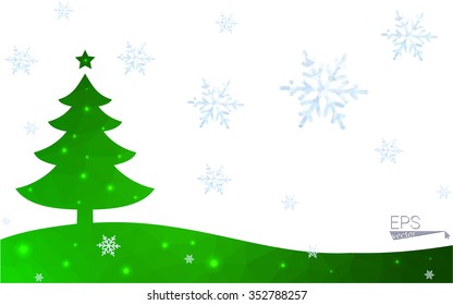 Green postcard low polygon style christmas tree vector illustration consisting of triangles. Abstract triangular polygonal origami or crystal design of New Year celebration. Isolated on white background