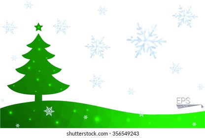 Green postcard low polygon style christmas tree vector illustration consisting of triangles.Abstract triangular polygonal origami or crystal design of New Year celebration.Isolated on white background