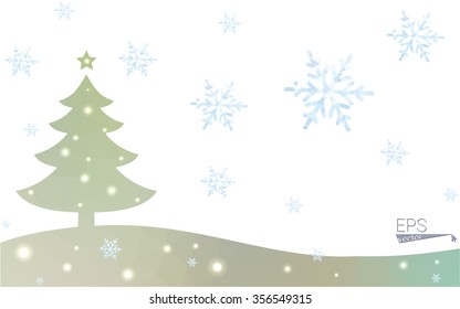 Green postcard low polygon style christmas tree vector illustration consisting of triangles.Abstract triangular polygonal origami or crystal design of New Year celebration.Isolated on white background