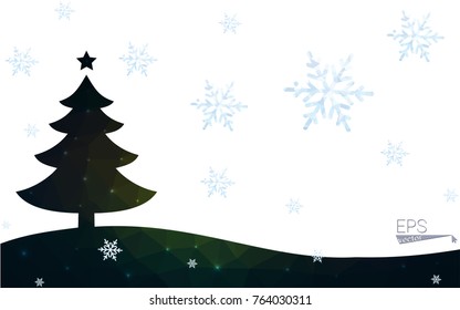 Green postcard low polygon style christmas tree vector illustration consisting of triangles.Abstract triangular polygonal origami or crystal design of New Year celebration.Isolated on white background