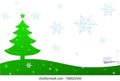 Green postcard low polygon style christmas tree vector illustration consisting of triangles.Abstract triangular polygonal origami or crystal design of New Year celebration.Isolated on white background