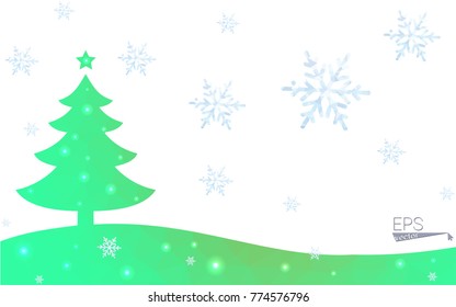 Green postcard low polygon style christmas tree vector illustration consisting of triangles.Abstract triangular polygonal origami or crystal design of New Year celebration.Isolated on white background