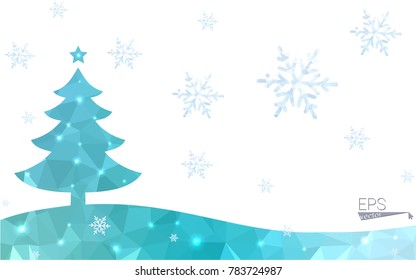 Green postcard low polygon style christmas tree vector illustration consisting of triangles.Abstract triangular polygonal origami or crystal design of New Year celebration.Isolated on white background