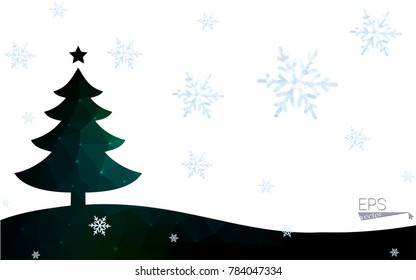 Green postcard low polygon style christmas tree vector illustration consisting of triangles.Abstract triangular polygonal origami or crystal design of New Year celebration.Isolated on white background