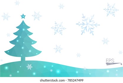 Green postcard low polygon style christmas tree vector illustration consisting of triangles.Abstract triangular polygonal origami or crystal design of New Year celebration.Isolated on white background