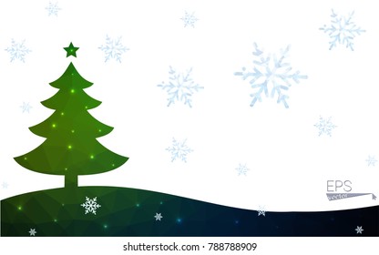 Green postcard low polygon style christmas tree vector illustration consisting of triangles.Abstract triangular polygonal origami or crystal design of New Year celebration.Isolated on white background
