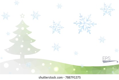 Green postcard low polygon style christmas tree vector illustration consisting of triangles.Abstract triangular polygonal origami or crystal design of New Year celebration.Isolated on white background
