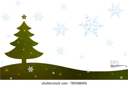 Green postcard low polygon style christmas tree vector illustration consisting of triangles.Abstract triangular polygonal origami or crystal design of New Year celebration.Isolated on white background
