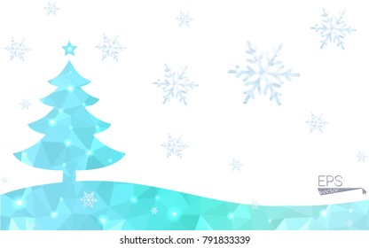 Green postcard low polygon style christmas tree vector illustration consisting of triangles.Abstract triangular polygonal origami or crystal design of New Year celebration.Isolated on white background