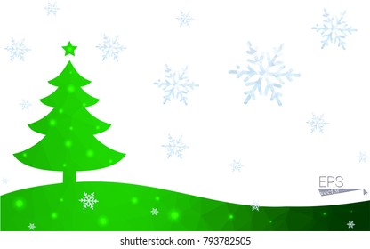 Green postcard low polygon style christmas tree vector illustration consisting of triangles.Abstract triangular polygonal origami or crystal design of New Year celebration.Isolated on white background