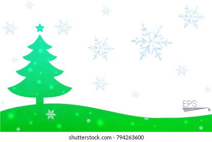 Green postcard low polygon style christmas tree vector illustration consisting of triangles.Abstract triangular polygonal origami or crystal design of New Year celebration.Isolated on white background