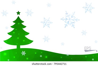 Green postcard low polygon style christmas tree vector illustration consisting of triangles.Abstract triangular polygonal origami or crystal design of New Year celebration.Isolated on white background