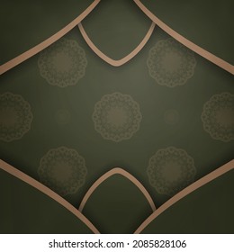 Green postcard with vintage brown pattern for your congratulations.