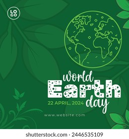 Un afiche verde con una Plantilla de publicación en los medios sociales del Día Mundial de la Tierra