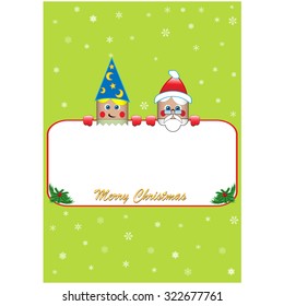 Green poster with xmas characters outside