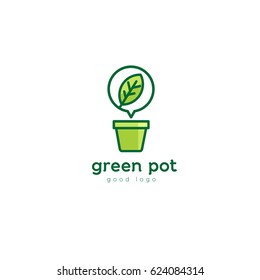Green Pot Nature Leaf Logo Design