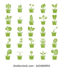 green pot plant icons set vector