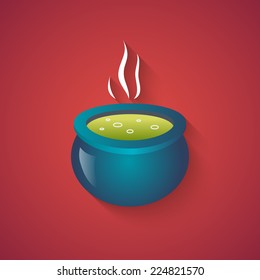 Green Potion - Funny Halloween Carton Illustration with Long Shadow on Red Background