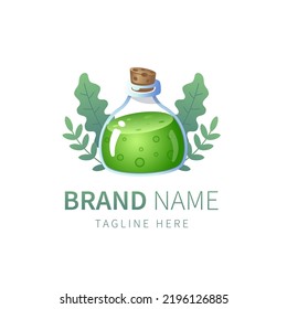 green potion logo. illustration of herbs and leaves with realistic details