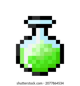 Green potion pixel art. Vector Picture. 