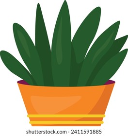 Green potted plant illustration. Indoor houseplant in an orange pot, simple flat style. Home decor and greenery vector illustration.