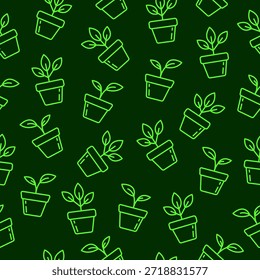 Fondo de patrón transparente de planta en maceta verde con estilo lineal. Planta en maceta línea simple Fondo de pantalla