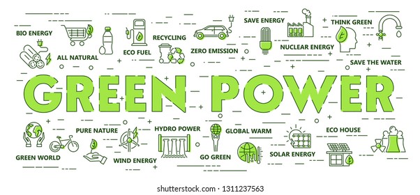 Green Power Background. Flat Design. Vector Illustration.