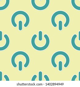 Green Power button icon isolated seamless pattern on yellow background. Start sign. Flat design. Vector Illustration