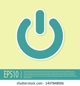 Green Power button icon isolated on yellow background. Start sign. Flat design. Vector Illustration
