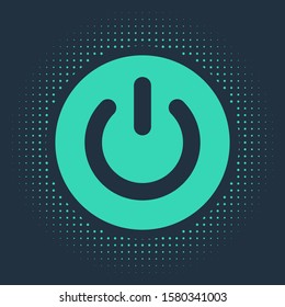 Green Power button icon isolated on blue background. Start sign. Abstract circle random dots. Vector Illustration