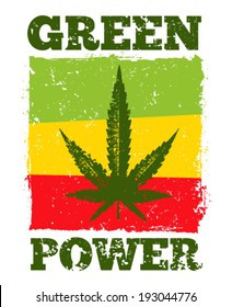 Green Power Cannabis Leave on Grunge Background