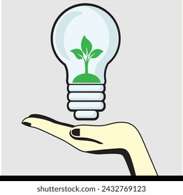
Green power concept design elements trees grow on light bulbs flat sketch
