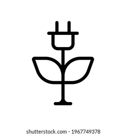 Green power, eco technology, simple icon. Black linear icon with editable stroke on white background