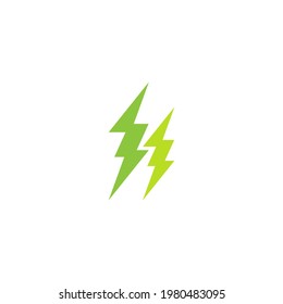 Green Power Energy. Two Lightning bolt with leaves. Save energy. Environment, ecology symbol. Natural resources. Earth day, go green sign. Vector flat illustration isolated on white