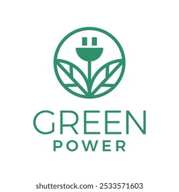 Diseño minimalista del logotipo de Green Power Flat