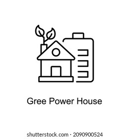 Green Power House vector outline icon for web isolated on white background EPS 10 file