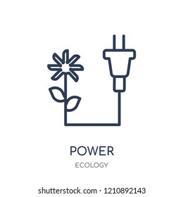 Green power icon. Green power linear symbol design from Ecology collection. Simple outline element vector illustration on white background.