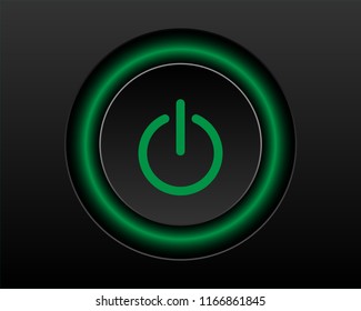 Green power icon Vector Illustration isolated on black background. 3D EPS10