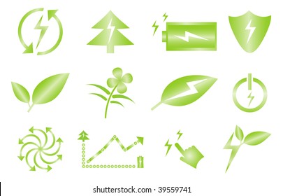 Green power icons set
