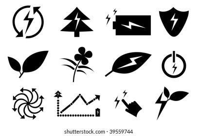 Green power icons set