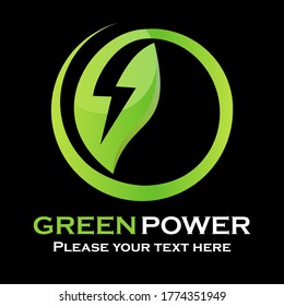 Green Power Logo Design Template Illustration. Suitable For Brand, App, Eco, Electric, Energy Etc