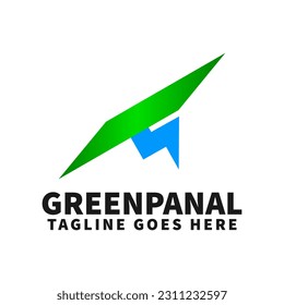 plantilla de logotipo de potencia verde con panel e icono de potencia