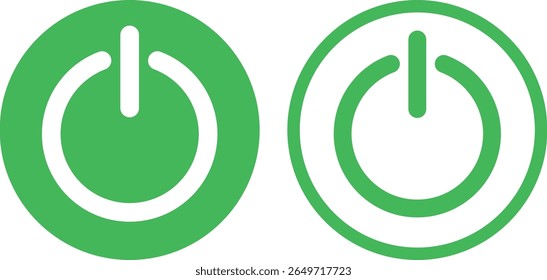 Green power on button icon  . Green power button icon set in two styles . Vector illustration