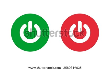 green power on and red power off solid round icons, start stop vector buttons, switch on off pictogram