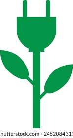 Icono de enchufe de energía verde aislado sobre fondo blanco . Logotipo ecológico . Ilustración vectorial
