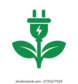 El enchufe de energía verde que brota de las hojas simboliza la energía renovable y el respeto del medio ambiente