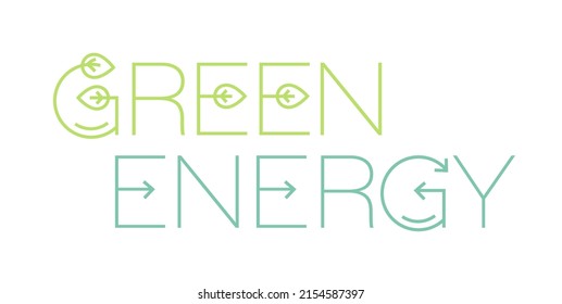 Green power production. Future ecological powerplant concept. Renewable alternative energy with lower emissions. Creative outline typography. Editable vector illustration isolated on white background